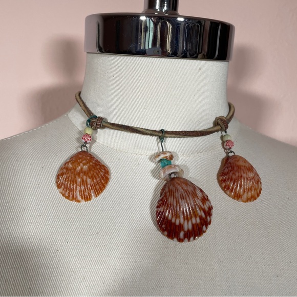Vintage HAWAIIAN Real SHELL Leather Summer Beach Vacation Mermaid Core Necklace - Picture 9 of 9